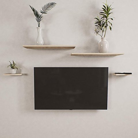 Rack Suspenso para sala ou quarto c/ madeira maciça 4 peças