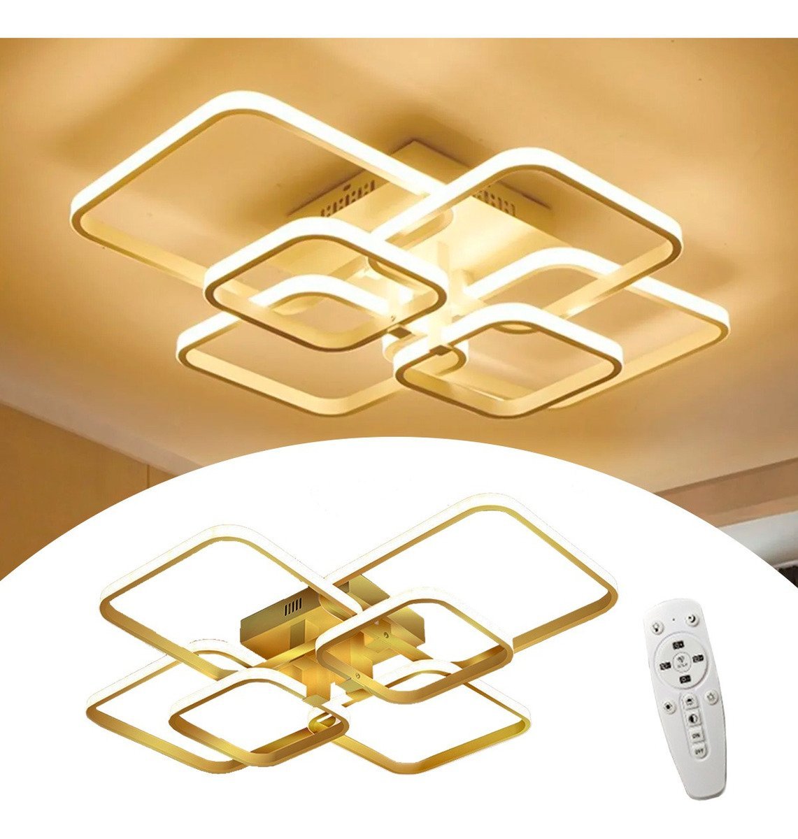 Lustre De Led Luminária Moderno 70w Dourado Com Controle
