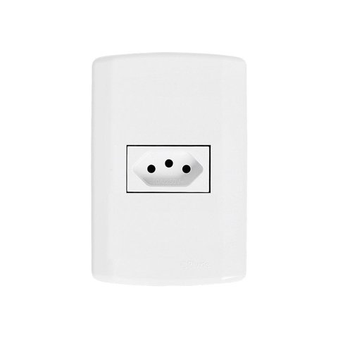 Conjunto com 1 Tomada 2P+T 10A 250V, Modular, com Placa 4x2 e Suporte Branco