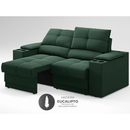 Sofá com Porta Copos e Carregador USB Retrátil e Reclinável Ringo 1,70m Velosuede Verde - - 5