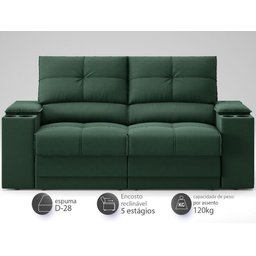 Sofá com Porta Copos e Carregador USB Retrátil e Reclinável Ringo 1,70m Velosuede Verde - - 3