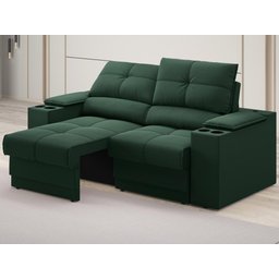 Sofá com Porta Copos e Carregador USB Retrátil e Reclinável Ringo 1,70m Velosuede Verde - - 1