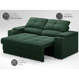 Sofá com Porta Copos e Carregador USB Retrátil e Reclinável Ringo 1,70m Velosuede Verde - - 4