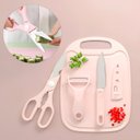 Ver imagem 3 de Kit Utensílios Cozinha 4 Peças: Faca, Tábua, Tesoura e Descascador:verde