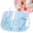 Ver imagem 1 de Kit Utensílios Cozinha 4 Peças: Faca, Tábua, Tesoura e Descascador:verde