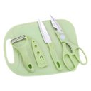 Ver mais imagens de Kit Utensílios Cozinha 4 Peças: Faca, Tábua, Tesoura e Descascador:verde