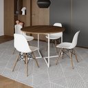 Ver imagem 1 de Mesa Jantar Industrial Redonda 110Cm Amêndoa Base V Ferro Branco C/4 Cadeiras Branca Base Ma