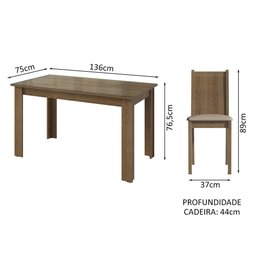 Conjunto Sala de Jantar Mesa Tampo de Vidro 4 Cadeiras Rustic/sintético Bege Kiara Madesa - 3