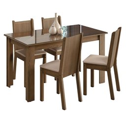 Conjunto Sala de Jantar Mesa Tampo de Vidro 4 Cadeiras Rustic/sintético Bege Kiara Madesa - 2