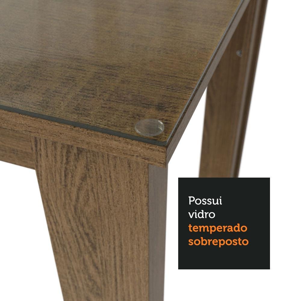 Conjunto Sala de Jantar Mesa Tampo de Vidro 4 Cadeiras Rustic/sintético Bege Kiara Madesa - 6