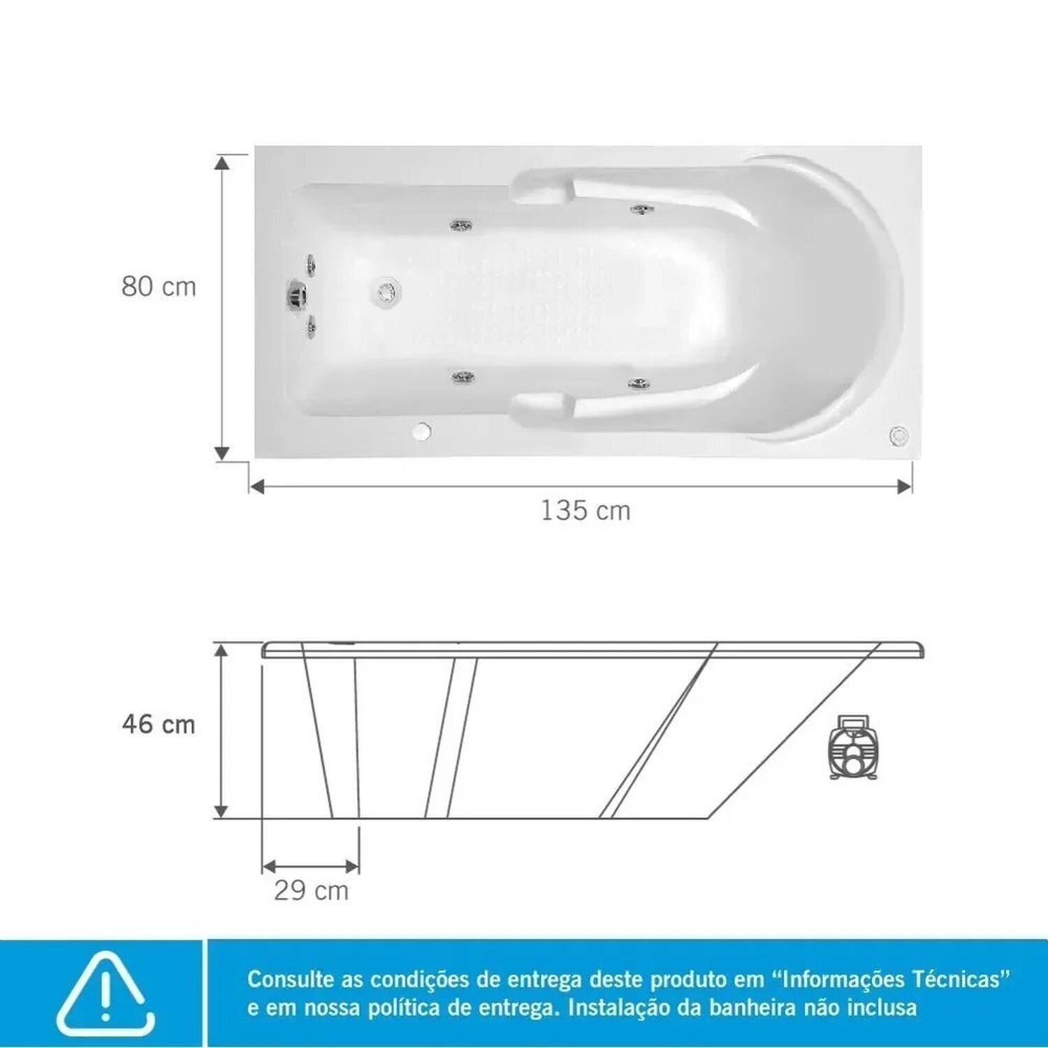 Banheira de Hidromassagem Capri Luxo 135x80x46cm - P3 - 110v - sem Aquecedor - Branco - 4