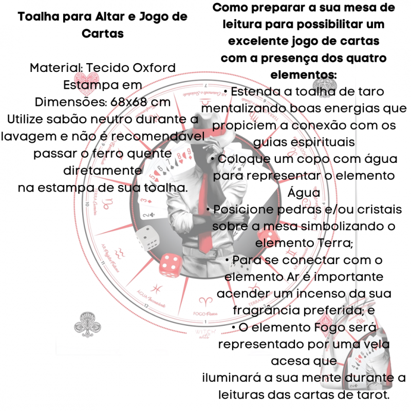 Toalha Tecido Jogo Baralho Leitura Zé Pelintra 70 x 70 cm - 3