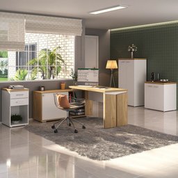 Escritório Completo Smart 5 Portas 2 Gavetas Olmo/Branco - Artany Móveis - 1