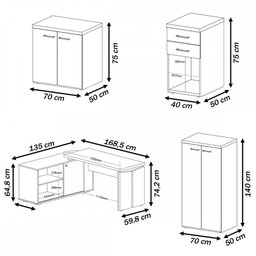 Escritório Completo Smart 5 Portas 2 Gavetas Olmo/Branco - Artany Móveis - 3