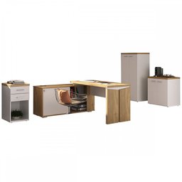 Escritório Completo Smart 5 Portas 2 Gavetas Olmo/Branco - Artany Móveis - 2