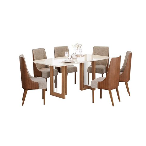 Mesa Jantar Yara 180 6 Cadeiras Ivy Caramelo Creme - Henn
