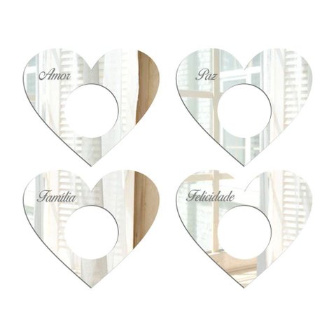 Porta Guardanapo Coração Desejos Espelhado Kit 4 Peças 7,5cmx6,5cm - Cria Arte Laser Prata