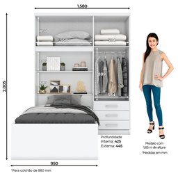 Guarda Roupa Solteiro 4 Portas 3 Gavetas London Casa 812 - 2 Guarda Roupa Solteiro 4 Portas 3 Gavetas London Casa 812 - 2