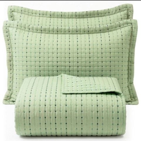 Cobre Leito King Flick Matelado Bordado 3PÇ Percal 300 Fios- Verde