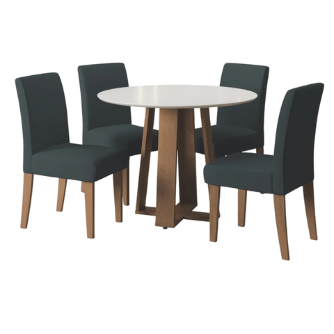 Conjunto de Mesa Sala de Jantar Athenas Redonda 1,03m 4 Cadeiras Trieste Cedro/off White/chumbo