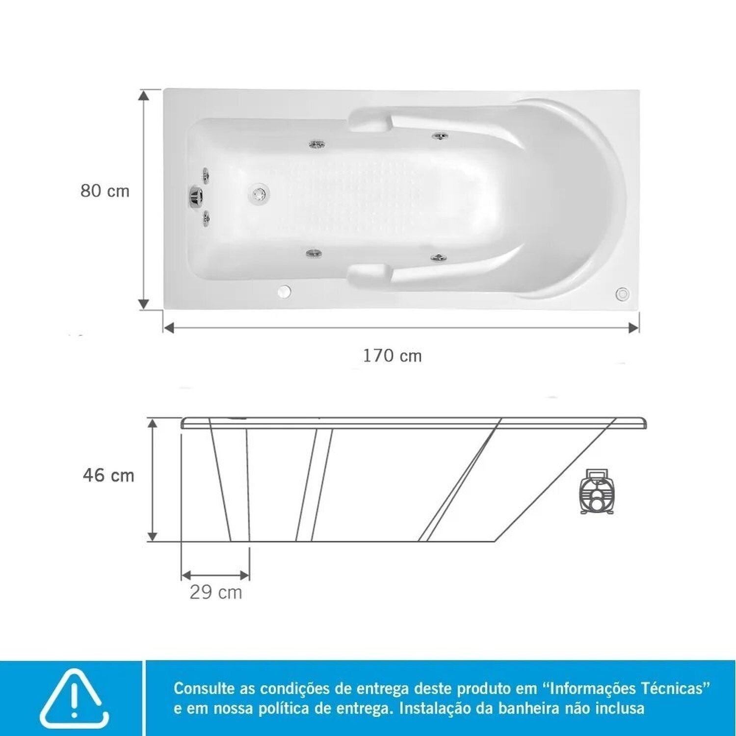 Banheira de Hidromassagem Capri Astra em Gel Coat Luxo 170x80x46cm - P4 - 110v - com Aquecedor - 5
