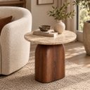 Ver imagem 3 de Mesa Lateral Redonda Balance 51 cm Tampo Mármore Travertino Romano Base Nogueira