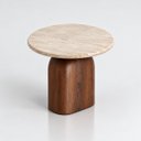 Ver imagem 2 de Mesa Lateral Redonda Balance 51 cm Tampo Mármore Travertino Romano Base Nogueira