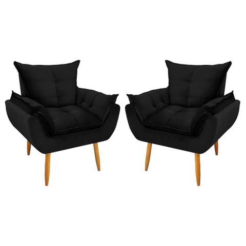 Kit 2 Poltronas Decorativa Opala Veludo Preto