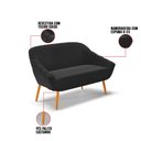 Ver imagem 5 de Kit 01 Namoradeira 02 Lugares e 02 Poltronas Giratória Giovana Suede Preto Base Madeira MA30 - D'