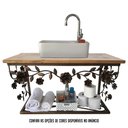 Ver imagem 1 de Bancada de Madeira e Ferro com Rosas em Verniz Para Banheiros Libertas Rosas Artesanato Bancada Rosa