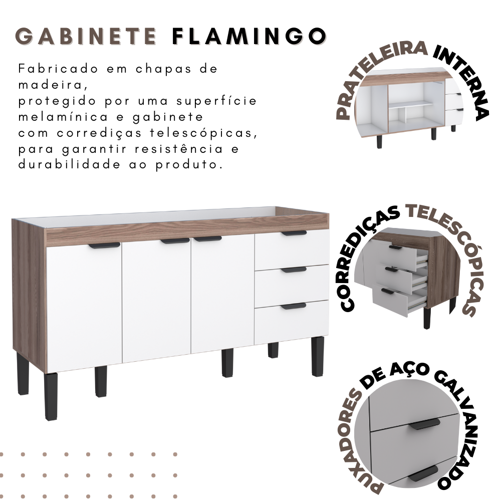 Gabinete em Madeira Flamingo Cozinha 2,00 Tamarindo Branco Cozimax - 3