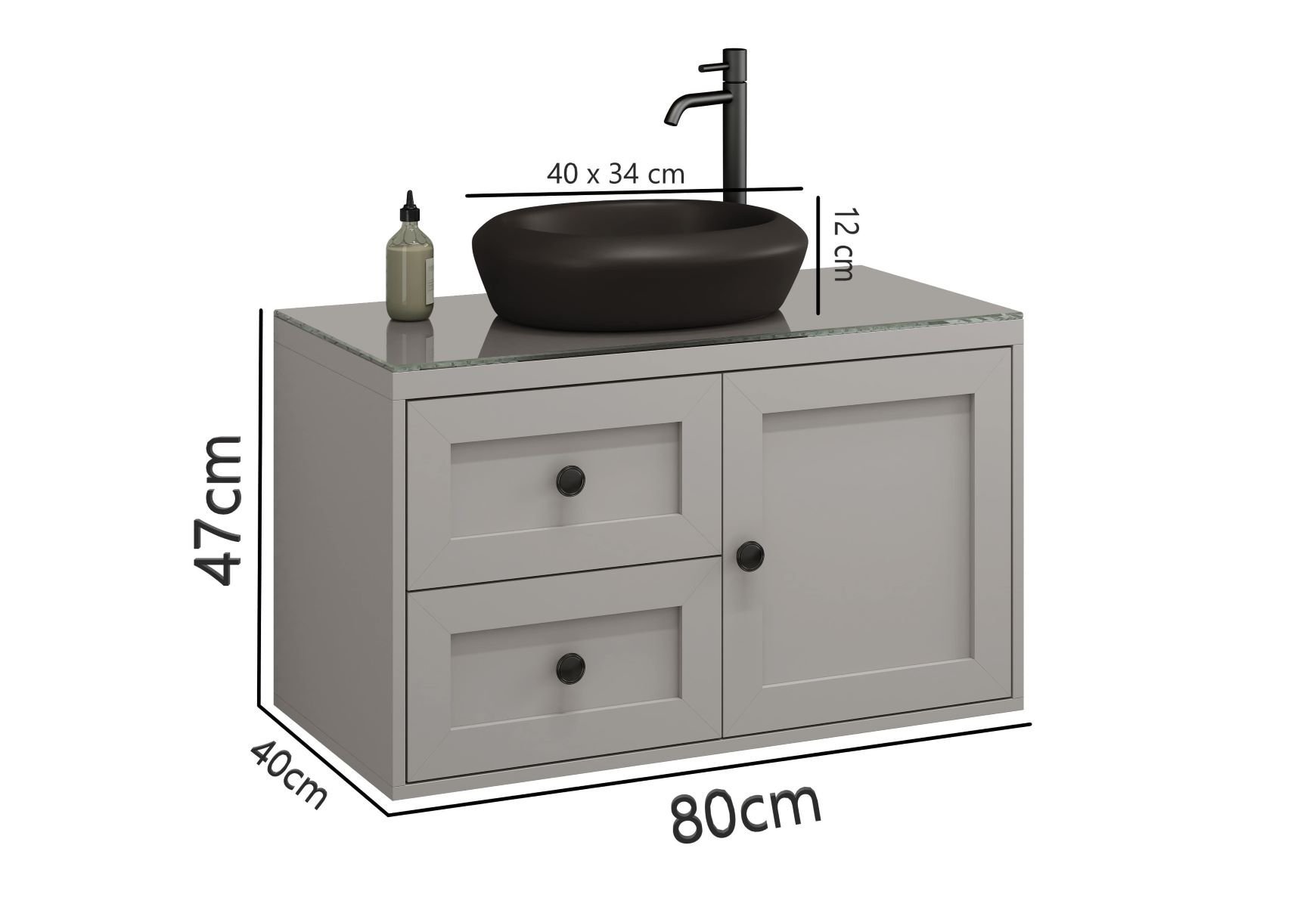 Ver imagem 5 de Balcão Gabinete Banheiro Provençal 80 C/ Cuba: Cinza / Preto