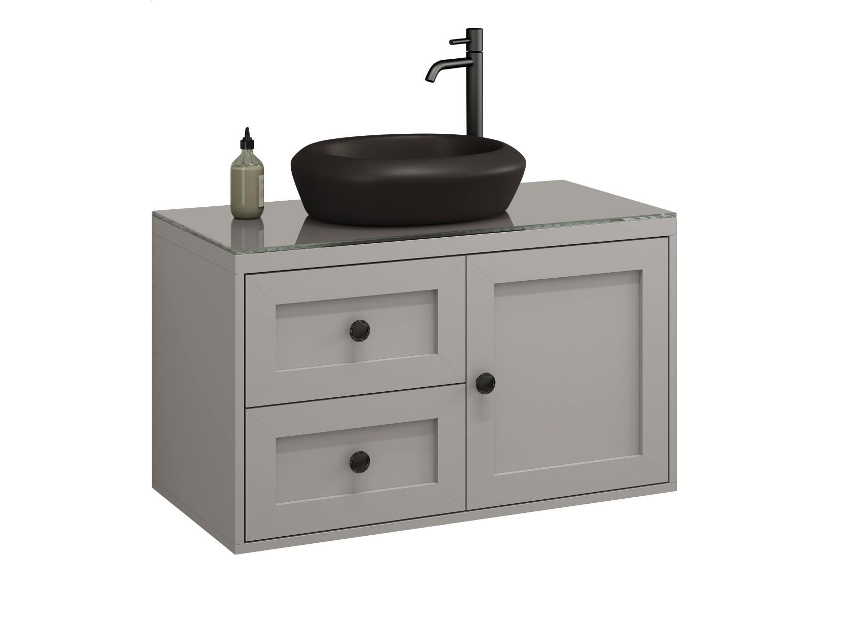 Balcão Gabinete Banheiro Provençal 80 C/ Cuba: Cinza / Preto - 2