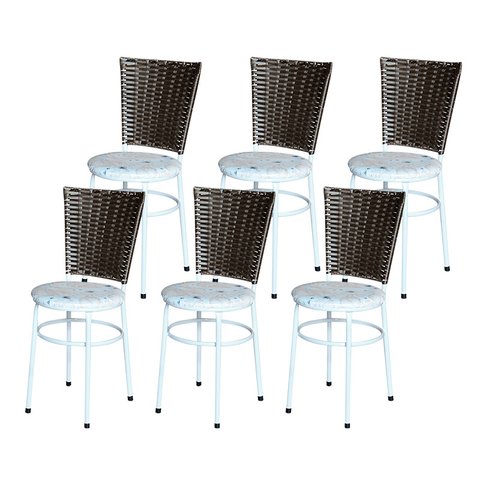 6 Cadeiras para Mesa Branca Hawai Marrom Assento Floral:floral Areia