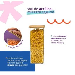 Kit 3 Potes Acrílico 2l Tampa Bambu Hermético Quadrado Oikos - 5
