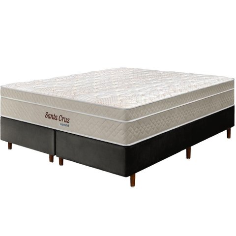 Cama Box Preta + Colchão King Size Santa Cruz Bege Molas Ensacadas Euro Pillow 193x203x72cm