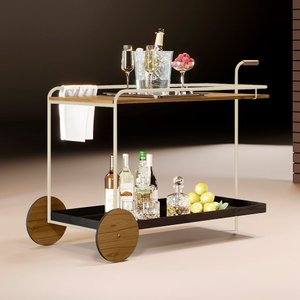 Carrinho Bar Agnes com Rodízios e Prateleiras Imbuia Mel Estrutura Metálica Champagne