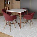Ver imagem 1 de Conjunto de Mesa Industrial Base Cobre Tampo Quadrado 90cm Branco 4 Poltronas Estofadas Vermelho