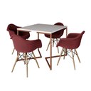 Ver imagem 2 de Conjunto de Mesa Industrial Base Cobre Tampo Quadrado 90cm Branco 4 Poltronas Estofadas Vermelho