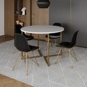 Ver imagem 1 de Mesa Jantar Industrial Redonda 110cm Branca Base V 4 Cadeiras Eames Eiffel Pretas Base Dourada