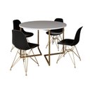 Ver imagem 2 de Mesa Jantar Industrial Redonda 110cm Branca Base V 4 Cadeiras Eames Eiffel Pretas Base Dourada