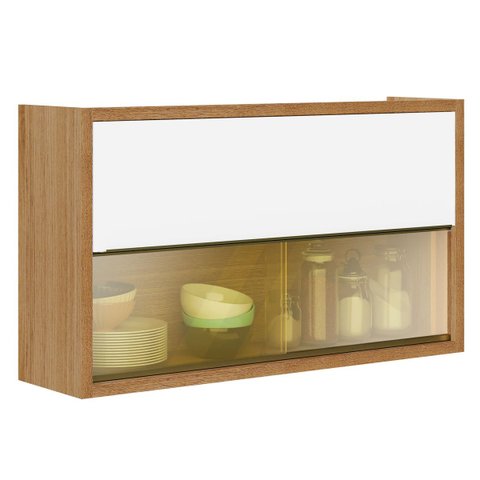 Armário Aéreo 2 Portas C/ Vidro Opala Carvalho/branco