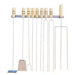 Kit 6 Espetos 59 Cm Churrasco + Garfo Rastelo E Pá e Suporte - 1