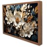 Quadro Decorativo Floral Luxo Flores Tons de Ouro e Azul em Moldura Caixa Tacolado Moldura Caixa 3cm - 1