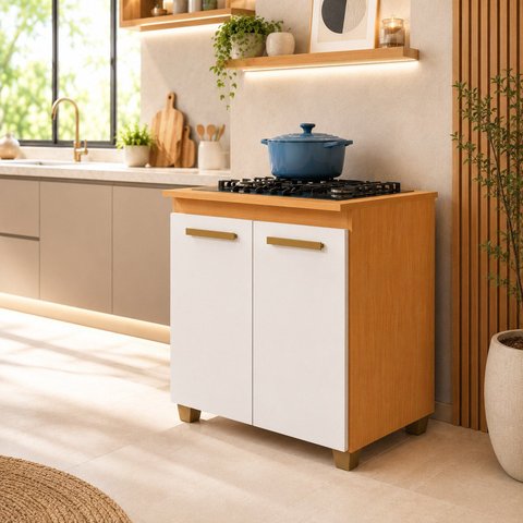 Balcão para Cooktop 4 Bocas 2 Portas com Tampo em MDF Fox Espresso Móveis