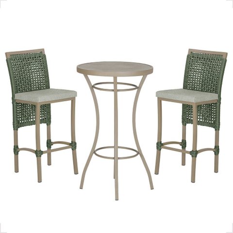 Mesa Bistrô com 2 Banquetas Roma Fendi Corda Náutica Estofado 3 Trama Original