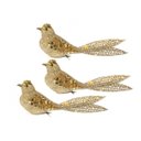 Ver imagem 1 de Kit Passarinho Natal Full Glitter Pérolas Dourado 16cm 3 Unidades - Magizi