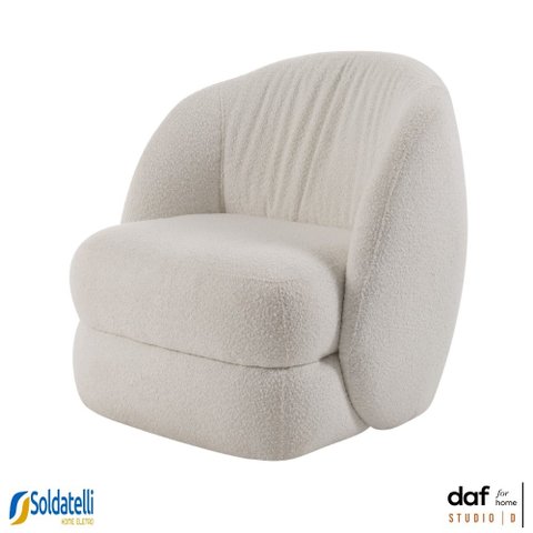 Poltrona Biscuit Bouclé Marfim Base Fixa - Daf