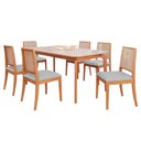 Ver imagem 1 de Mesa de Jantar Ficus 1,80 com 6 Cadeiras Buriti Conforto e Sofisticação Madeira/off White/linho