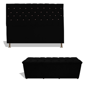 Kit Estrela Cabeceira de Cama Box Casal 140 Cm + Calçadeira Baú Suede Preto Eli Móveis e Decoração